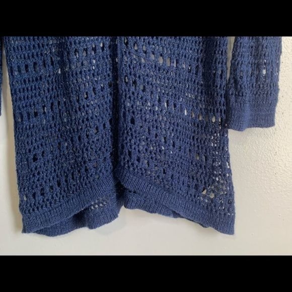 DKNY Jeans Tunic Sweater Medium Blue Silver Metallic Open Knit Long Sleeves - Picture 4 of 9